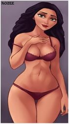 aozee black_hair bra disney disney_villains green_eyes looking_at_viewer milf mother_gothel muscular panties red_lips red_panties red_topwear tangled