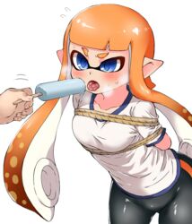 bondage inkling inkling_girl orange_hair pengin_maru popsicle rope splatoon tentacle_hair tied_up tongue_out