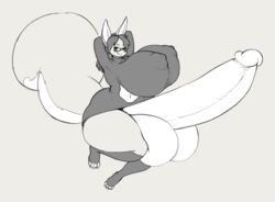 2019 4_toes angstrom anthro balls big_balls big_breasts big_penis biped breasts canid canine digital_media_(artwork) erection fennec fox genitals grey_background gynomorph hair hi_res huge_balls huge_breasts huge_cock hyper hyper_balls hyper_breasts hyper_genitalia hyper_penis intersex mammal penis simple_background solo thick_thighs toes vivian_boo wide_hips