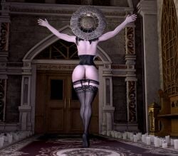 1girls 3d ass back_view corset daz_studio female female_only mother_miranda_(resident_evil) planetex resident_evil resident_evil_8:_village solo stockings