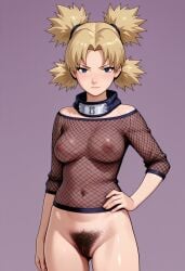 1girls ai_generated areolae big_breasts blonde_female blonde_hair bottomless breasts female female_only female_pubic_hair fishnet_clothing fishnet_topwear fishnets naruto naruto_(series) tagme temari