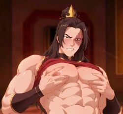 1boy 2d 2d_(artwork) abs avatar_the_last_airbender biting_lip biting_own_lip breasts breasts_focus breasts_out burn_scar horny horny_expression horny_male long_hair long_hair_male male male_breasts male_focus male_nipples male_only muscular muscular_male pec_grab pecs pectorals scar shirt shirt_lift shirt_up sleeveless solo solo_focus solo_male squeezing_breast squeezing_breasts the_legend_of_aang toned toned_body toned_male toned_stomach wristband zuko