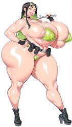 1girl 2d ai ai_generated ass_focus beads_on_skin big_ass big_breasts bimbo black_hair blush breast_focus child_bearing_hips detailed_fluids enormous_breasts erect_nipples exaggerated_proportions extreme_curves female glossy_lips glossy_skin gloves goggles green_bikini green_hair high_heels holding_tool hourglass_figure huge_ass huge_breasts huge_lips hyper_ass hyper_breasts hyper_proportions lipstick long_eyelashes long_hair makeup massive_ass massive_breasts micro_bikini muscular_female nipple_bulge oily_skin pink_lips puffy_lips puffy_nipples seductive_smile shiny_skin smirk solo sparkling sweatdrop sweaty tall_female thick_lips thick_thighs toned_abs utility_belt visible_nipples wet_skin wide_hips wrench