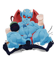 4_toes 5_toes absurd_res anal balls blue_body blue_skin blush closed_eyes clothing demon duo fangs genitals gloves handwear hi_res horn humanoid_genitalia humanoid_penis male male/male nintendo penis primid red_eyes redemption3445 slightly_chubby smile super_smash_bros. thong toes underwear video_games wings