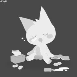 1boy animal_ears artist_request asleep blush_stickers bubble bubbles cat_ears cat_penis closed_eyes funamusea greyscale magazine male_focus mogeko mogeko_castle monochrome nose_bubble open_mouth penis porn porn_magazine solo tissue tissue_box twitter_username