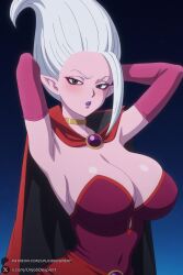 1female 1girl 1girls 2026 ai_generated armpits arms_behind_head arms_up artist_name big_ass big_breasts blush breasts cape cleavage colored_skin covered_navel curvy dr._arinsu dragon_ball dragon_ball_daima dress elbow_gloves gloves hi_res high_quality high_resolution highres huge_ass huge_breasts large_breasts lipstick looking_at_viewer makeup open_mouth patreon patreon_username pink_skin pointy_ears solo strapless strapless_dress twitter_logo unjobdespiert upper_body watermark web_address white_hair