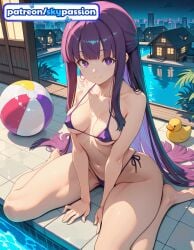 1girls 2026 ai_assisted ai_generated anime ball barefoot beachball bikini boobs breasts bust fern_(sousou_no_frieren) frieren_beyond_journey's_end hi_res high_quality high_resolution highres long_hair micro_bikini patreon patreon_username pool purple_bikini purple_eyes purple_hair skypassion solo sousou_no_frieren stable_diffusion swimsuit tiles tits very_long_hair watermark