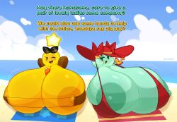 2girls ball_with_boobs ball_with_hyper_features beach beach_background beach_towel bikini_top boo_(mario) bra dialogue duo exaggerated_anatomy female female_only fromariels ghost ghost_girl hyper hyper_breasts lady_bow looking_at_viewer mario_(series) mario_and_luigi_(series) mario_bros nintendo nipples nipples_visible_through_bikini nipples_visible_through_clothing overflowing_breasts paper_mario paper_mario_(2000) star star_sprite starlow straining_clothing sunglasses sunscreen super_mario_bros. talking_to_viewer waddling_head