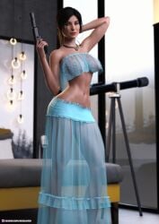 3d athletic athletic_female bare_midriff bare_shoulders brown_eyes brown_hair busty female female_focus female_only hourglass_figure kissloved lara_croft lara_croft_(survivor) long_hair makeup navel pinup pinup_pose ponytail tagme tomb_raider tomb_raider_(survivor) wide_hips