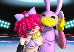 1boy 1girls doll female glitch_productions jax_(the_amazing_digital_circus) male mixed-sex_combat ne-octavoid netflix rabbit ragatha_(the_amazing_digital_circus) ryona the_amazing_digital_circus youtube