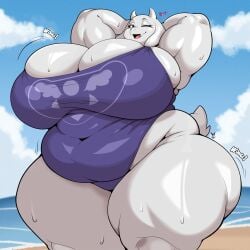 1girls 2d anthro anthro_female anthro_only bbw beach belly breasts breasts_bigger_than_head busty chubby chubby_anthro chubby_belly chubby_female cleavage fat fat_female female female_only mature_female milf mrxrickyx one-piece_swimsuit outdoors solo solo_anthro solo_female sweat swimsuit tagme thick_thighs thighs toriel undertale undertale_(series)