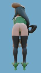 3d ass blender euro female female_only goggles goggles_on_head green_hair hero_outfit_(mha) leotard long_hair my_hero_academia pose shy solo tsuyu_asui