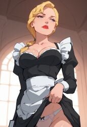 1girls ai_generated areolae atlantis:_the_lost_empire blonde_hair disney female female_only helga_sinclair maid maid_outfit maid_uniform solo solo_female tagme