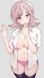 1girls big_breasts breasts danganronpa danganronpa_2:_goodbye_despair female female_only large_breasts looking_at_viewer mizu_matawa_nurumayu nanami_chiaki panties solo thigh_highs thighhighs