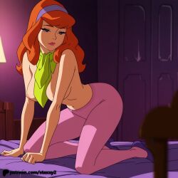 1girl ai_generated bangs belly breasts brown_eyes completely_nude daphne_blake female hard_nipples leg_up looking_at_viewer pale_skin patreon_username pink_nipples pussy redhead scooby-doo shaved_pussy short_hair smile solo spread_pussy staxxy staxxy2 vagina watermark