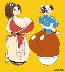 2girls animate_inanimate chun-li death_battle doll female implied_transformation inanimate inanimate_transformation mai_shiranui multiple_girls rubber smiling snk street_fighter super_weird_one tagme transformation