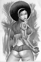 1girls 2013 afro ass big_ass big_breasts breasts dark-skinned_female dark_skin earrings female hairband marcelo_mueller marvel misty_knight nipple_bulge solo traditional_media_(artwork)