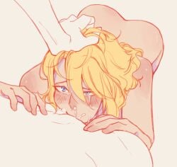 anonymous_male artist_request bj blonde_hair blowjob blue_eyes cum femboy femboy_on_male ganymede ganymede_(mythology) gay gay_sex greek_mythology homosexual looking_up oral oral_sex sucking sucking_penis tears twink yaoi