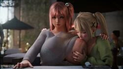 2girls blonde_hair breast_sucking dead_or_alive female female_only honoka_(doa) huge_breasts long_hair marie_rose mp4 nipples pink_hair side_ponytail sound tagme twintails video vreya3d yuri