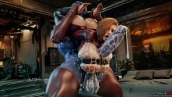 3d barefoot blue_skin cum cum_on_breasts cumming dominant_futa eating_pussy futa_on_female futanari huge_cock licking_pussy mass_effect paizuri rigid3d tagme