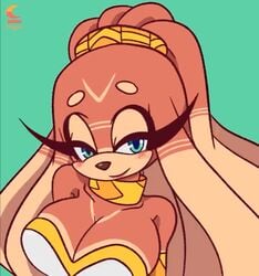 1girls animated big_breasts blinking blonde_hair calypso calypso_(artist) calypso_the_echidna cleavage echidna eyelashes fan_character female female_focus female_only green_eyes half-closed_eyes multicolored_hair oc orange_fur orange_hair original original_character sonic_(series)