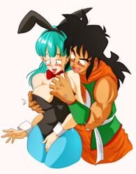 1boy 1girls ahe_gao bandit blue_hair blue_pantyhose blush bowtie boyfriend-girlfriend breast_grab breasts bulma_(bunny) bulma_briefs bunny_ears bunny_girl bunnysuit cleavage detached_collar dragon_ball dragon_ball_(classic) female groping long_hair male nala1588 shounen_jump thick_thighs wide_hips wrist_cuffs yamcha