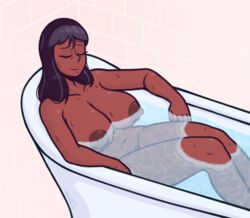 bath bathtub closed_eyes dark-skinned_female dark_hair dark_nipples dark_skin gottagoham huge_breasts large_breasts nude priyanka_maheswaran pubic_hair solo solo_female steven_universe straight_hair water wet wet_skin