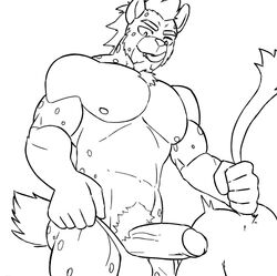 anthro beef biceps damageisreally duo food genitals hyaenid hyenajack male male/male mammal meat monochrome muscular nipples pecs penis sex sketch spotted_hyena