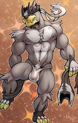 1boy 2020 3_toes 5_fingers anthro asian_clothing bara bulge clothed clothing east_asian_clothing fingers fundoshi fur genital_outline grey_body grey_fur grin hi_res holding_clothing japanese_clothing legendary_pokémon looking_at_viewer male male_only muscular muscular_anthro muscular_male muzzle_(marking) navel nintendo nipples omegaro on_one_leg outline pecs penis_outline pokémon_(species) pokemon single_strike_style_urshifu smile smirk solo solo_male standing teeth toes topless underwear undressing urshifu video_games white_clothing white_underwear