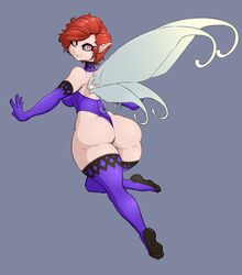 armwear ass big_ass bodysuit breasts clothing fairy fairy_wings feet female flying gloves humanoid legwear leotard lips pale_skin pink_eyes pixie_(megami_tensei) pointy_ears red_hair seductive_smile shin_megami_tensei short_hair smile smiling_at_viewer socks thick_ass thick_thighs thighhighs thighs thong thong_leotard wings xelsword