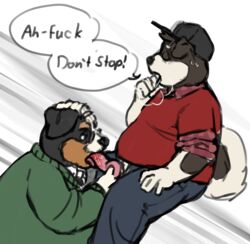 2019 age_difference animal_genitalia animal_penis anthro anthro_penetrated anthro_penetrating anthro_penetrating_anthro belly bernese_mountain_dog bud_gutman canid canine canis clothed clothing dialogue digital_media_(artwork) domestic_dog duo english_text erection father father_and_child father_and_son felix_gutman fellatio furry genitals hi_res humanoid_hands incest izvy_(artist) knot male male/male mammal mixed_breed molosser mountain_dog open_mouth oral oral_penetration overweight overweight_anthro overweight_male parent parent_and_child penile penile_penetration penis sex simple_background son swiss_mountain_dog text topwear younger_male