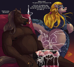 after_sex after_sex_smoking anthro anthro_penetrated anthro_penetrating anus ass balls big_balls big_butt big_penis bodily_fluids cigar cum cum_in_pussy cum_inside cum_on_butt cum_on_tail curvy_figure duo duo_(artist) ear_piercing english_text equid equine erection excessive_cum felid female genital_fluids genitals hair heart hi_res horse huge_butt infidelity jewelry long_hair looking_back male mammal mature_female mature_male pantherine penetration penis penis_grab piercing pink_eyes pubes pussy raised_tail ring sex smoking snow_leopard spots straight text tiffany_valentine_(ghostwolf) tongue tongue_out vaginal_penetration voluptuous