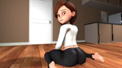 1girls 3d 3d_(artwork) ass big_ass big_butt brown_hair cheesy_sfm disney female_focus female_only helen_parr huge_ass huge_butt looking_back milf pixar smooth_skin the_incredibles yoga_pants