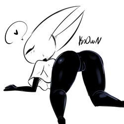 1:1 anthro anus arthropod ass fat_mons female genitals hi_res hollow_knight hornet_(hollow_knight) monochrome oopsynsfw pussy rear_view solo team_cherry video_games