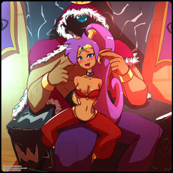 1boy bondage commission cyclops ear_rub female original_character shantae shantae_(character) smooth_skin tagme throne treasure_baron zeah_draws