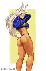 ass big_breasts dark-skinned_female dark_skin female female_focus female_only koshiosaur miruko my_hero_academia rumi_usagiyama solo solo_female solo_focus thong white_hair