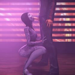 1boy 1girls 3d alien animated bioware dress human human_penetrating interspecies long_hair mass_effect medium_breasts no_sound oral oral_sex purple_hair quarian tali'zorah_nar_rayya trajan video white_eyes