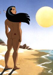 1girls arms ass batman:_the_animated_series batman_(series) beach black_hair dc_comics dcau female female_only hands legs lipstick long_hair looking_at_viewer looking_back modernww2fare nude nude_female red_claw sand sea seaside sun tattoo water