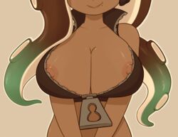 1girls bra breasts breasts_out_of_clothes dark_skin female marina_(splatoon) marina_ida nintendo nipples octoling outerwear solo splatoon splatoon_2 tentacle video_game video_game_character video_games zipper zipper_down