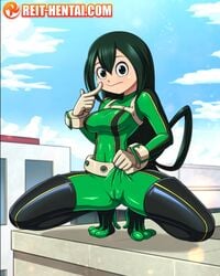 1girls 4:3 animated animated_gif big_breasts black_eyes black_hair bodysuit boots cameltoe clothing cloud color female female_only frog frog_girl hero_outfit_(mha) innie_pussy large_ass latex long_hair looking_at_viewer my_hero_academia no_sound outdoors reit shorter_than_30_seconds skin_tight sky solo solo_female solo_focus spread_legs squatting thick_thighs tight_clothing tongue_out tsuyu_asui video watermark wide_hips