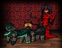 1girls 2boys adrien_agreste all_fours bisexual bitchsuit bodysuit bondage cat_noir dildo_gag dildo_in_ass female femdom forced forced_partners human human_centipede human_focus human_only ladybug_(character) latex latex_suit looking_at_viewer luka_couffaine male malesub marinette_cheng marinette_dupain-cheng miraculous_ladybug mmf_threesome multiple_boys multiple_subs peace_sign pegging rape sex sex_toy sex_train_position strap-on strap-on_gag tail_grab threesome tilly-monster v viperion wink