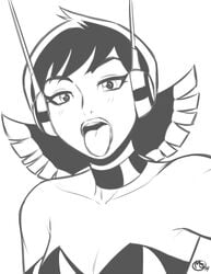 1girls ahe_gao avengers black_and_white female female_only headphones janet_van_dyne looking_at_viewer marvel marvel_comics megasweet monochrome open_mouth solo tagme the_avengers:_earth's_mightiest_heroes tongue_out wasp_(earth's_mightiest_heroes) wasp_(marvel)