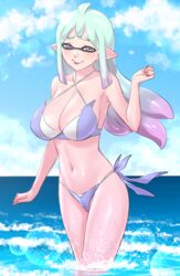 1girls bikini breasts cleavage female female_only inkling looking_at_viewer nintendo ocean solo splatoon splatoon_2 taka-michi water