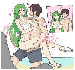 big_breasts blush faceless_male green_eyes green_hair kid_icarus nintendo palutena sex vaginal_penetration white-stew white_bikini