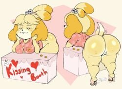 1girls animal_crossing animal_ears anthro ass big_ass big_breasts bodily_fluids bottomless canine ear female furry high_heels huge_ass isabelle_(animal_crossing) kissing_booth nintendo purple_yoshi_draws pussy saliva shortstack solo sweat tail text thick thick_ass thick_thighs two_tone_fur voluptuous white_background wide_hips yellow_fur