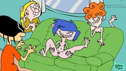 1boy 3girls blue_hair couch ed_edd_n_eddy edd kanker_sisters lee_kanker marie_kanker may_kanker nateka_place nude orange_hair parody small_breasts spread_legs tagme yellow_hair