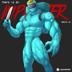 1boy 1male 5_fingers among_us biceps big_biceps big_bulge big_muscles big_pecs big_penis bodysuit bodysuit_bulge bulge bulge_down_leg cheese crusader1080 cyan_(among_us) cyan_penis huge_bulge huge_cock hyper hyper_bulge hyper_muscles hyper_penis impostor_(among_us) knife male male_only muscle muscles muscular muscular_legs muscular_male muscular_thighs pecs penis penis_outline penis_shaped_bulge roleplay solo text thick_thighs tight_clothing