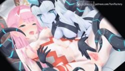 animated blue_skin breasts darling_in_the_franxx gif green_eyes horns klaxo-sapien pink_hair pussy tentacle tentacle_sex tentacles uncensored vaginal_penetration yuri zero_one_(darling_in_the_franxx) zero_two_(darling_in_the_franxx)