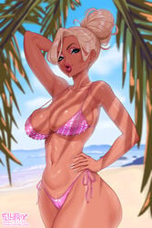 1girls 2020 artist_logo artist_name artist_signature beach belly belly_bulge belly_button big_lips bikini bimbo bimbo_lips blonde_hair blue_eyes breasts brittany_(fellatrix) dated eyelashes eyeshadow fellatrix female hair_bun half-closed_eyes hand_behind_head hand_on_head hand_on_hip island jewel lipstick long_fingernails original original_character palm_tree pawg pink_bikini pink_eyeshadow pink_lips pink_lipstick pink_panties pose posing puffy_lips seductive seductive_eyes seductive_look shadow swimsuit swimwear tan_body tan_skin thick_lips