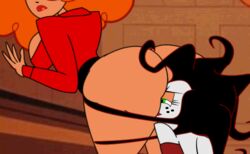 2girls animated ass black_hair bondage breasts butt butt_crack face_in_ass gif multiple_girls powerpuff_girls pyramid_(artist) rear_view red_hair sara_bellum sedusa sex yuri